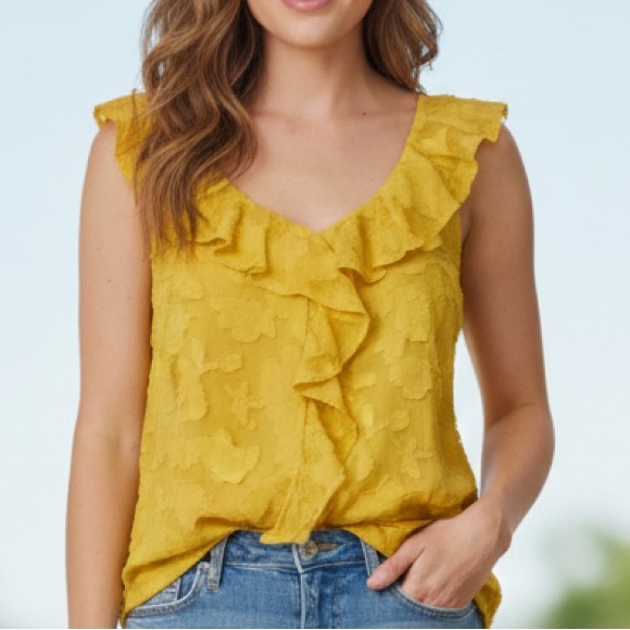 Yellow Ruffled Women's Top - Picture 1 of 5